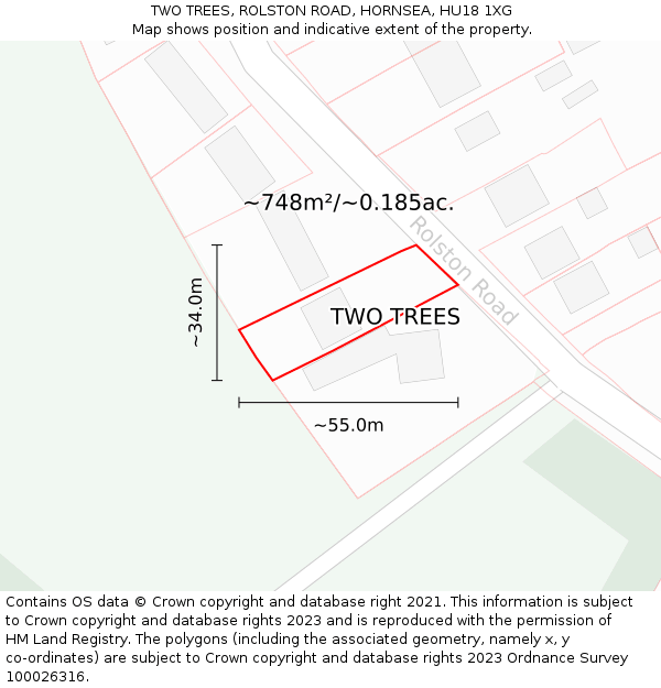 TWO TREES, ROLSTON ROAD, HORNSEA, HU18 1XG: Plot and title map