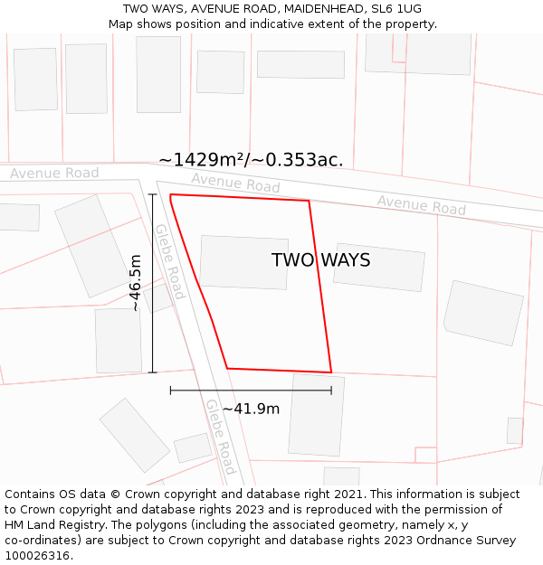 TWO WAYS, AVENUE ROAD, MAIDENHEAD, SL6 1UG: Plot and title map