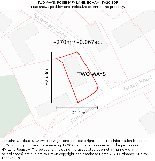 TWO WAYS, ROSEMARY LANE, EGHAM, TW20 8QF: Plot and title map