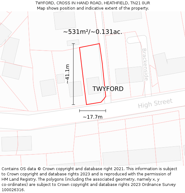 TWYFORD, CROSS IN HAND ROAD, HEATHFIELD, TN21 0UR: Plot and title map