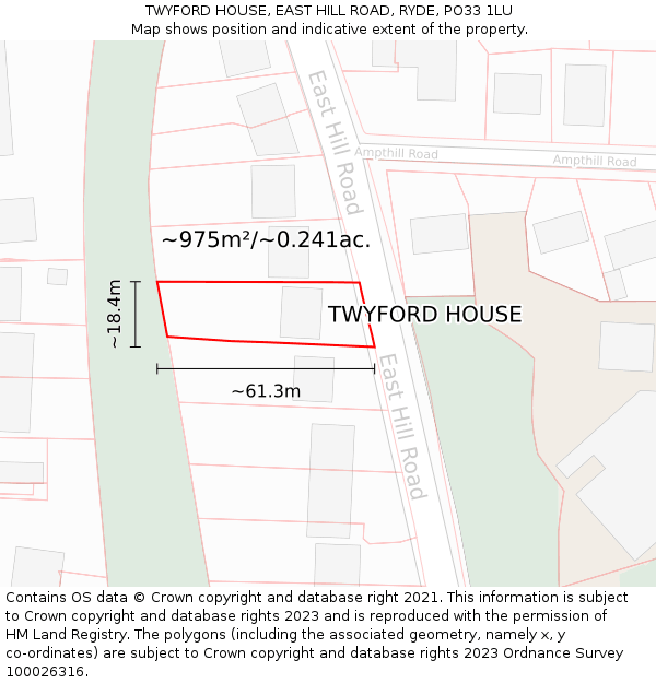 TWYFORD HOUSE, EAST HILL ROAD, RYDE, PO33 1LU: Plot and title map