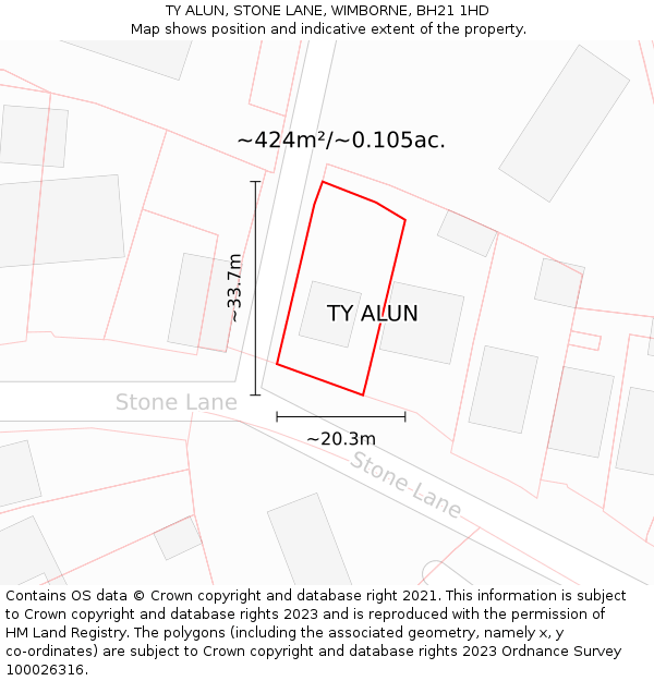 TY ALUN, STONE LANE, WIMBORNE, BH21 1HD: Plot and title map