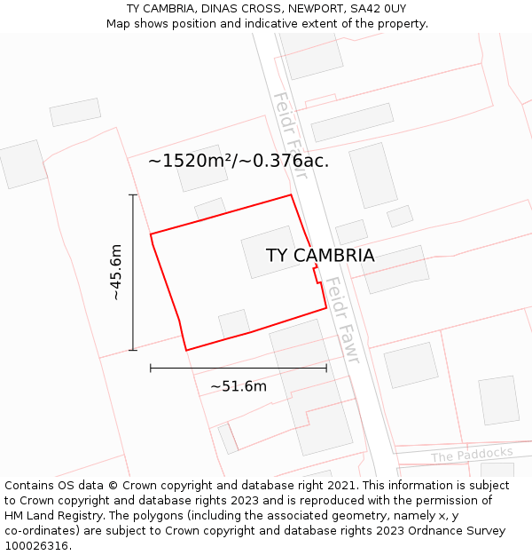 TY CAMBRIA, DINAS CROSS, NEWPORT, SA42 0UY: Plot and title map