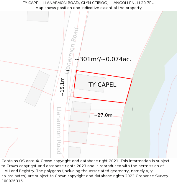 TY CAPEL, LLANARMON ROAD, GLYN CEIRIOG, LLANGOLLEN, LL20 7EU: Plot and title map