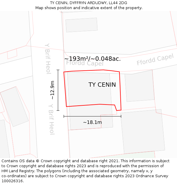 TY CENIN, DYFFRYN ARDUDWY, LL44 2DG: Plot and title map