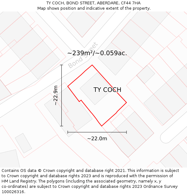 TY COCH, BOND STREET, ABERDARE, CF44 7HA: Plot and title map