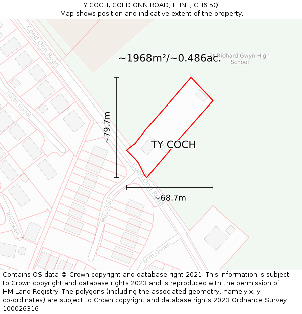 TY COCH, COED ONN ROAD, FLINT, CH6 5QE: Plot and title map