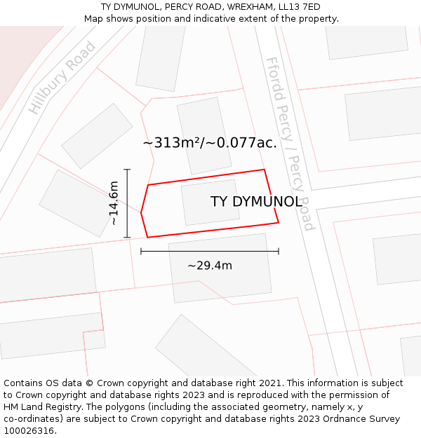 TY DYMUNOL, PERCY ROAD, WREXHAM, LL13 7ED: Plot and title map