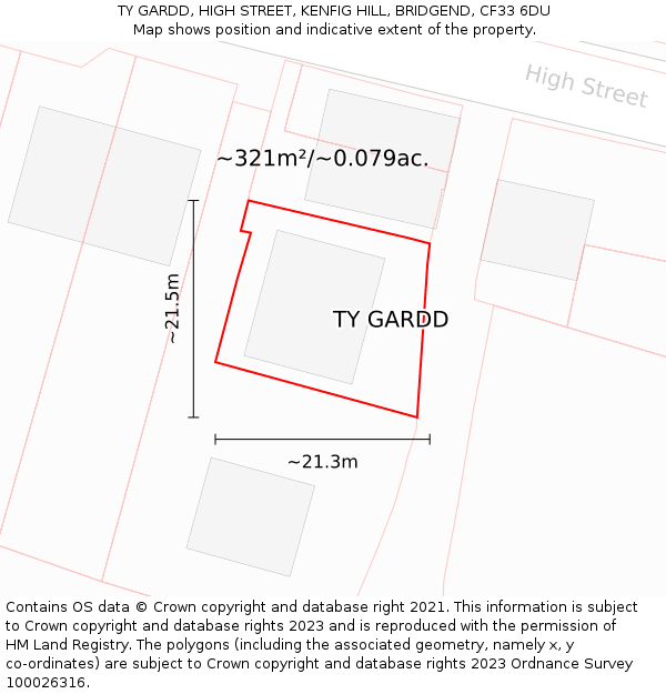 TY GARDD, HIGH STREET, KENFIG HILL, BRIDGEND, CF33 6DU: Plot and title map