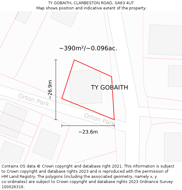 TY GOBAITH, CLARBESTON ROAD, SA63 4UT: Plot and title map