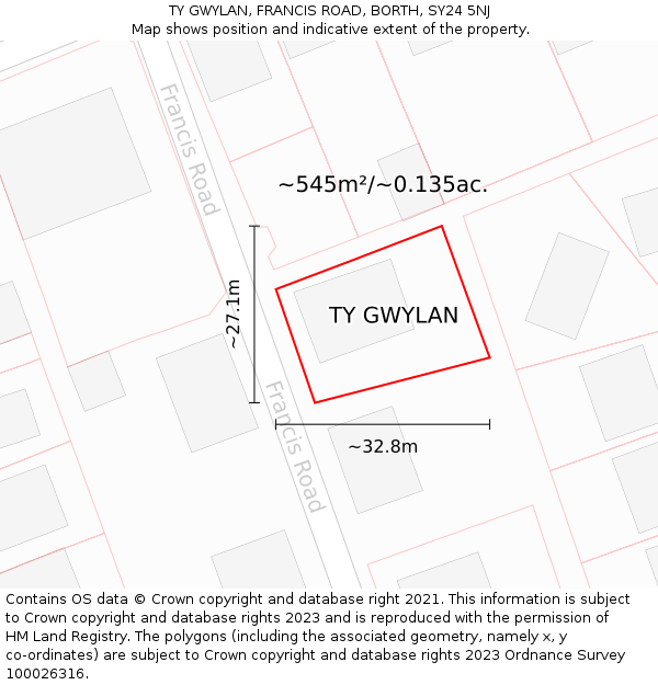 TY GWYLAN, FRANCIS ROAD, BORTH, SY24 5NJ: Plot and title map