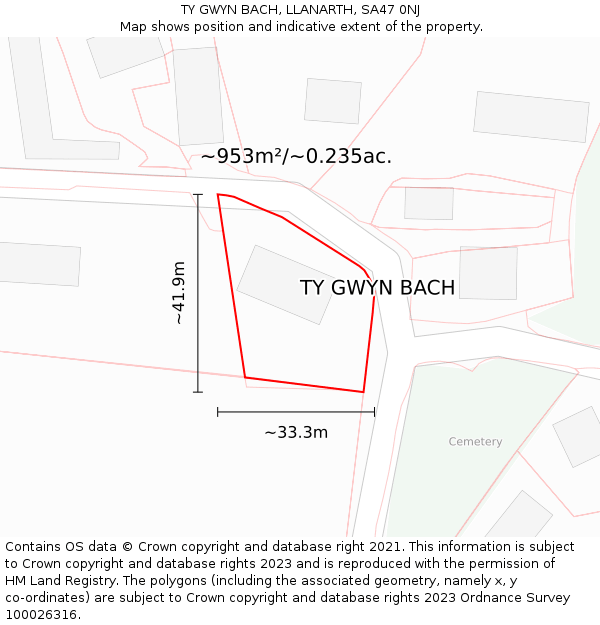 TY GWYN BACH, LLANARTH, SA47 0NJ: Plot and title map