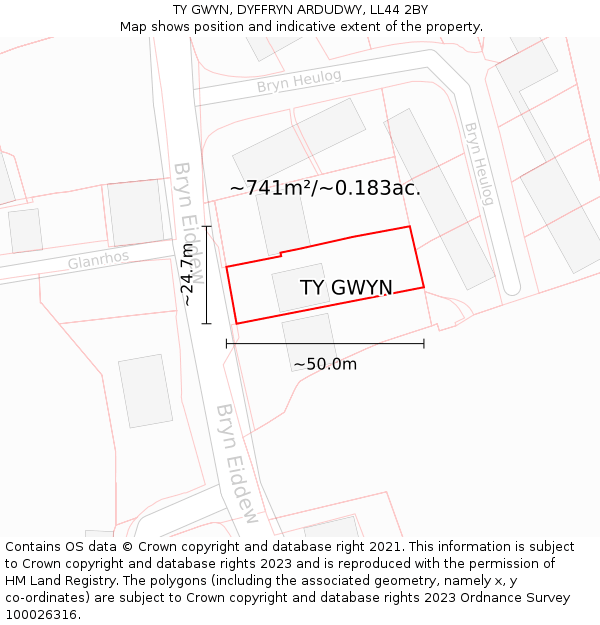 TY GWYN, DYFFRYN ARDUDWY, LL44 2BY: Plot and title map