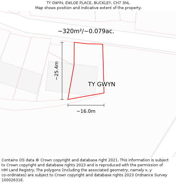 TY GWYN, EWLOE PLACE, BUCKLEY, CH7 3NL: Plot and title map