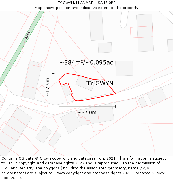 TY GWYN, LLANARTH, SA47 0RE: Plot and title map