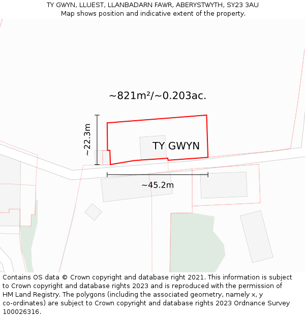 TY GWYN, LLUEST, LLANBADARN FAWR, ABERYSTWYTH, SY23 3AU: Plot and title map