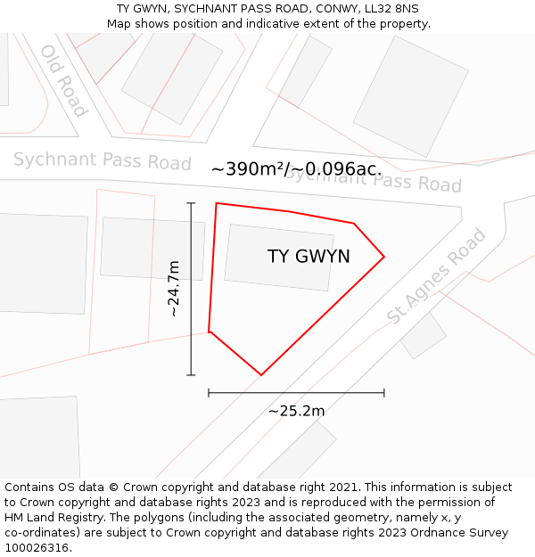 TY GWYN, SYCHNANT PASS ROAD, CONWY, LL32 8NS: Plot and title map
