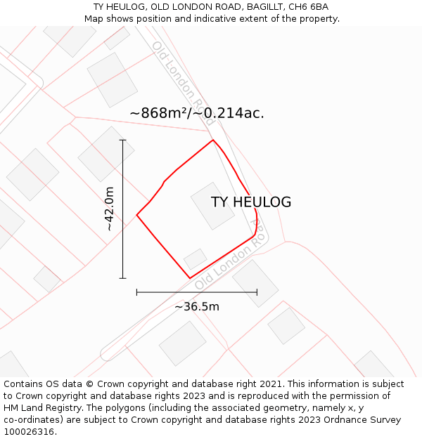 TY HEULOG, OLD LONDON ROAD, BAGILLT, CH6 6BA: Plot and title map