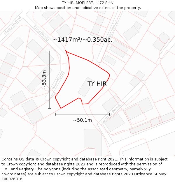 TY HIR, MOELFRE, LL72 8HN: Plot and title map