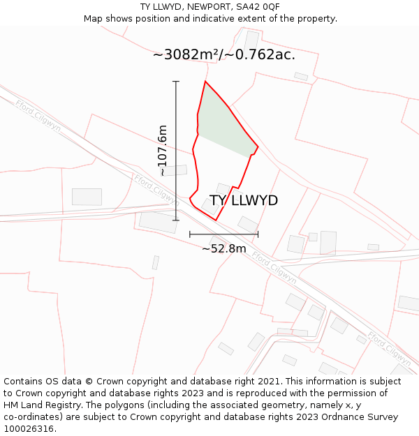 TY LLWYD, NEWPORT, SA42 0QF: Plot and title map