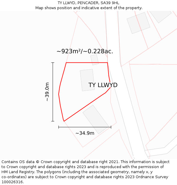 TY LLWYD, PENCADER, SA39 9HL: Plot and title map