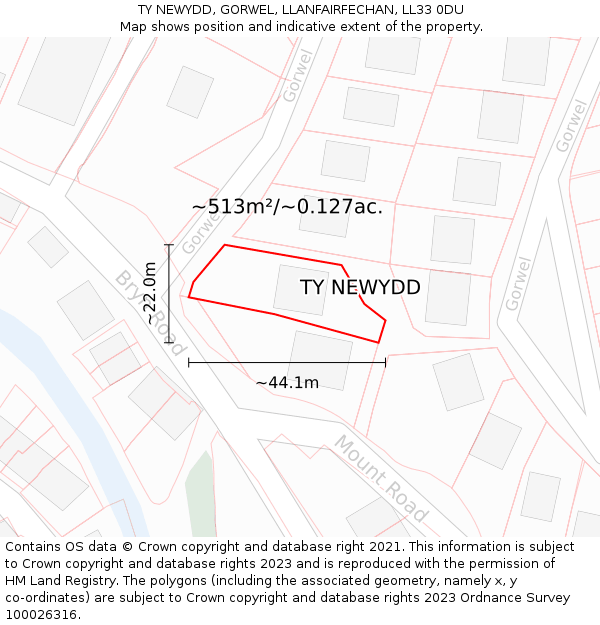 TY NEWYDD, GORWEL, LLANFAIRFECHAN, LL33 0DU: Plot and title map