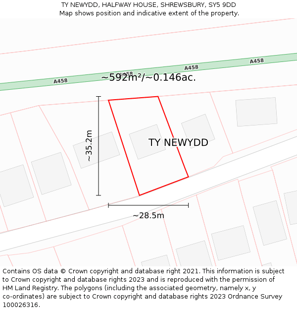 TY NEWYDD, HALFWAY HOUSE, SHREWSBURY, SY5 9DD: Plot and title map