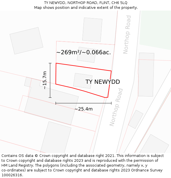 TY NEWYDD, NORTHOP ROAD, FLINT, CH6 5LQ: Plot and title map