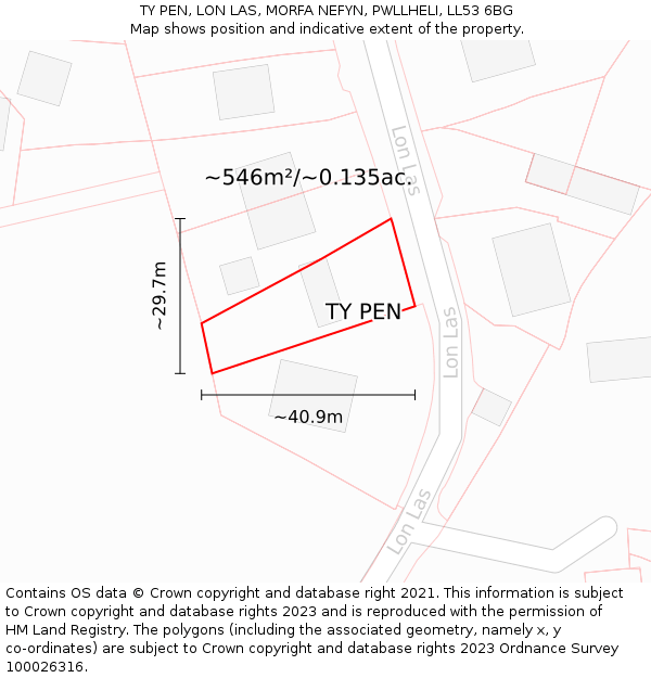 TY PEN, LON LAS, MORFA NEFYN, PWLLHELI, LL53 6BG: Plot and title map