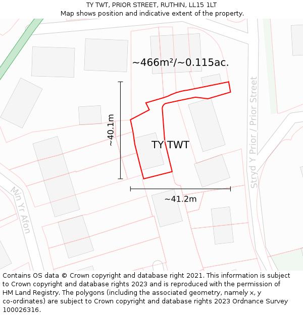 TY TWT, PRIOR STREET, RUTHIN, LL15 1LT: Plot and title map