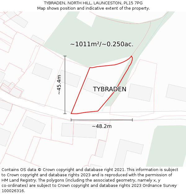 TYBRADEN, NORTH HILL, LAUNCESTON, PL15 7PG: Plot and title map