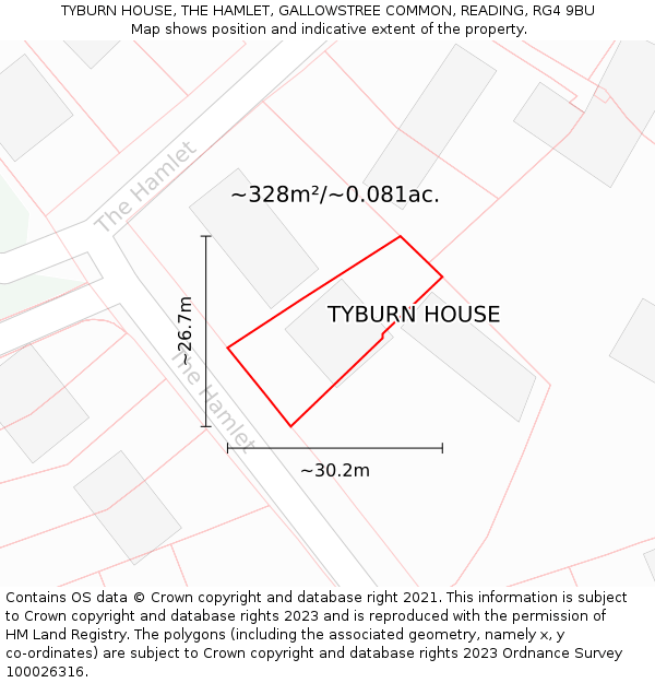 TYBURN HOUSE, THE HAMLET, GALLOWSTREE COMMON, READING, RG4 9BU: Plot and title map