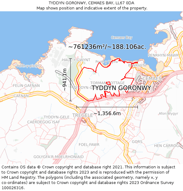 TYDDYN GORONWY, CEMAES BAY, LL67 0DA: Plot and title map