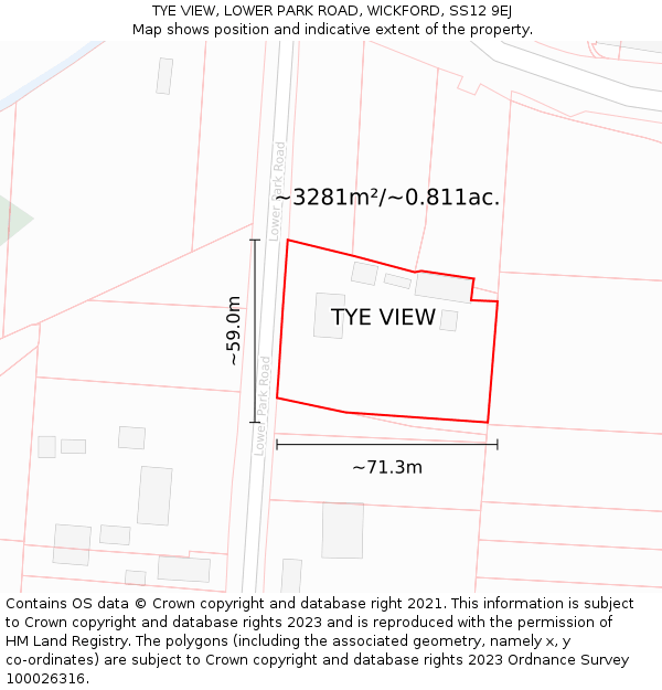 TYE VIEW, LOWER PARK ROAD, WICKFORD, SS12 9EJ: Plot and title map