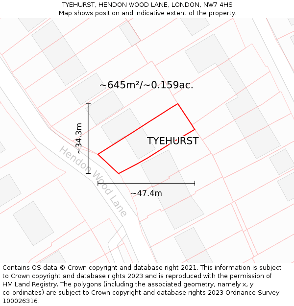 TYEHURST, HENDON WOOD LANE, LONDON, NW7 4HS: Plot and title map