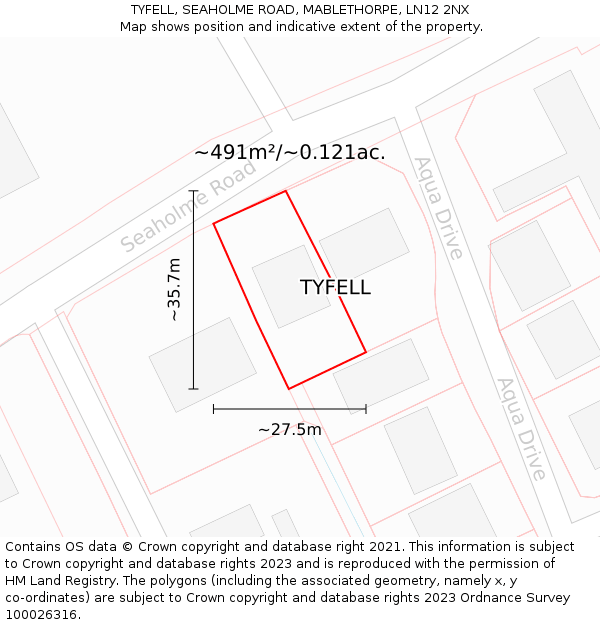 TYFELL, SEAHOLME ROAD, MABLETHORPE, LN12 2NX: Plot and title map