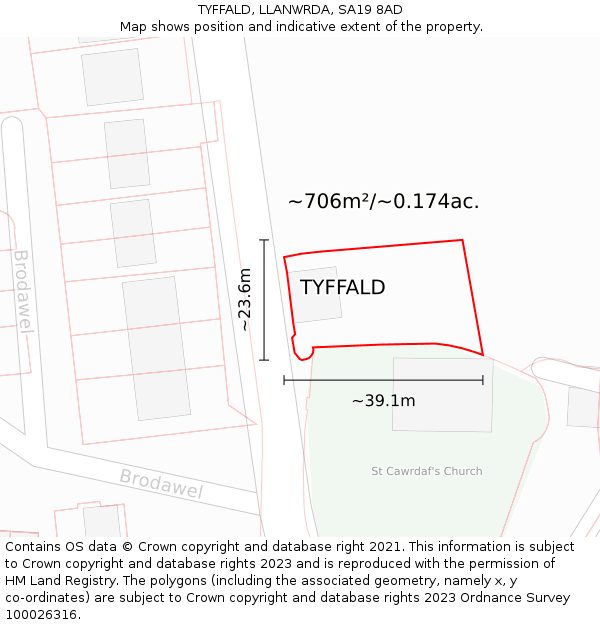 TYFFALD, LLANWRDA, SA19 8AD: Plot and title map
