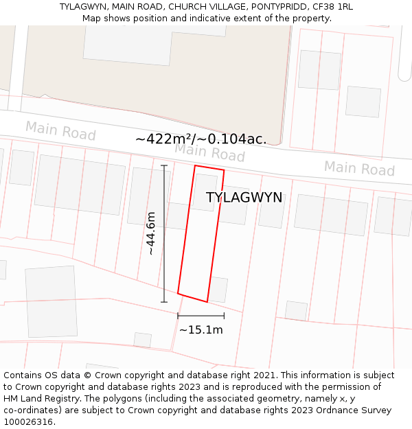 TYLAGWYN, MAIN ROAD, CHURCH VILLAGE, PONTYPRIDD, CF38 1RL: Plot and title map