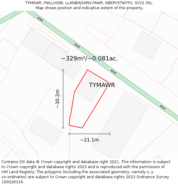 TYMAWR, PWLLHOBI, LLANBADARN FAWR, ABERYSTWYTH, SY23 3SL: Plot and title map