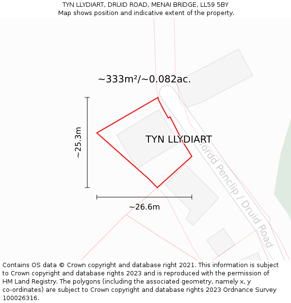 TYN LLYDIART, DRUID ROAD, MENAI BRIDGE, LL59 5BY: Plot and title map