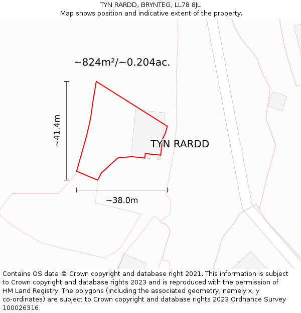 TYN RARDD, BRYNTEG, LL78 8JL: Plot and title map