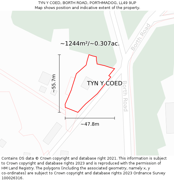 TYN Y COED, BORTH ROAD, PORTHMADOG, LL49 9UP: Plot and title map