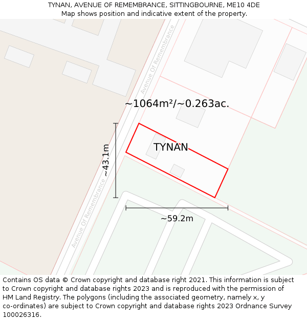 TYNAN, AVENUE OF REMEMBRANCE, SITTINGBOURNE, ME10 4DE: Plot and title map