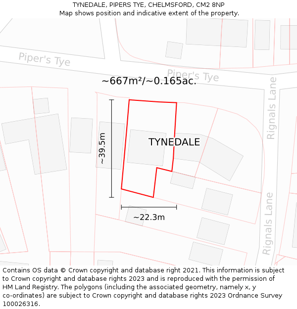 TYNEDALE, PIPERS TYE, CHELMSFORD, CM2 8NP: Plot and title map