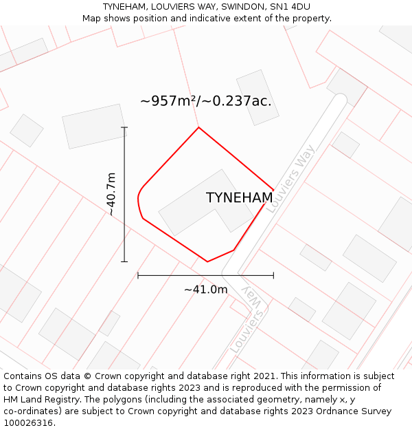 TYNEHAM, LOUVIERS WAY, SWINDON, SN1 4DU: Plot and title map