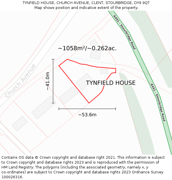 TYNFIELD HOUSE, CHURCH AVENUE, CLENT, STOURBRIDGE, DY9 9QT: Plot and title map