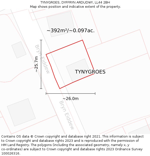 TYNYGROES, DYFFRYN ARDUDWY, LL44 2BH: Plot and title map