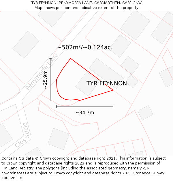 TYR FFYNNON, PENYMORFA LANE, CARMARTHEN, SA31 2NW: Plot and title map