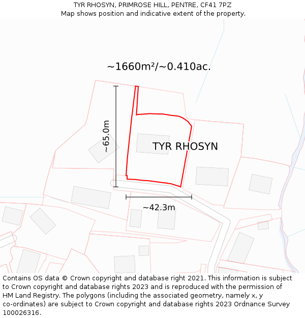 TYR RHOSYN, PRIMROSE HILL, PENTRE, CF41 7PZ: Plot and title map