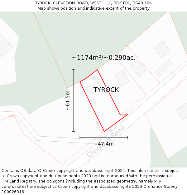 TYROCK, CLEVEDON ROAD, WEST HILL, BRISTOL, BS48 1PN: Plot and title map